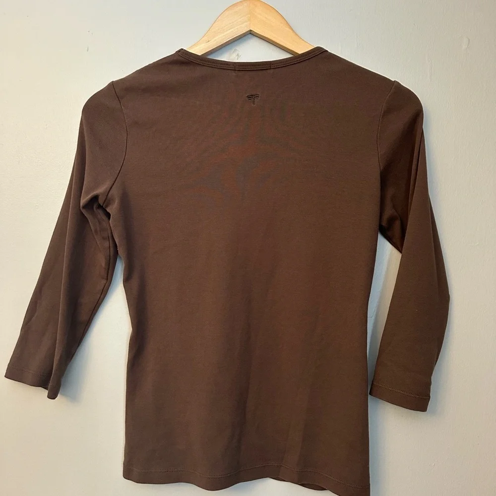 Tyler Boe Chocolate Brown Crewneck Top 3/4 Sleeves Size M Cotton #CBK minimalist - Picture 3 of 7